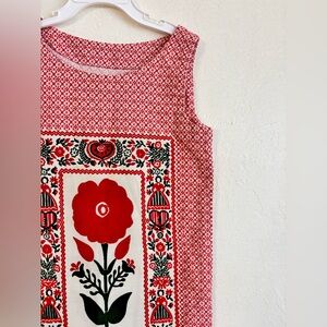 vintage red floral folk art shift dress | girls 6–8 | retro sleeveless swedish